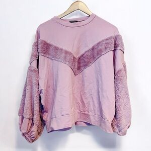 NASTY GAL Mauve Pink Osito Faux Fur Retro Pullover Faded Sweatshirt Top Medium